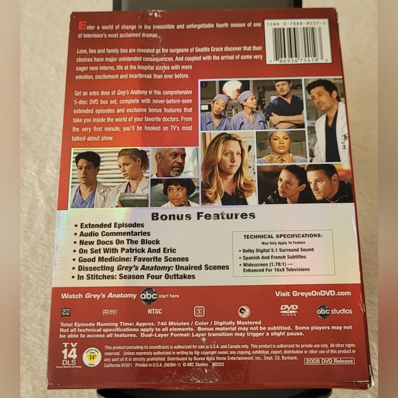Grey's Anatomy Season 4 Expanded: The Complete Fourth Season 5 Disc DVD Box Set - Picture 6 of 7